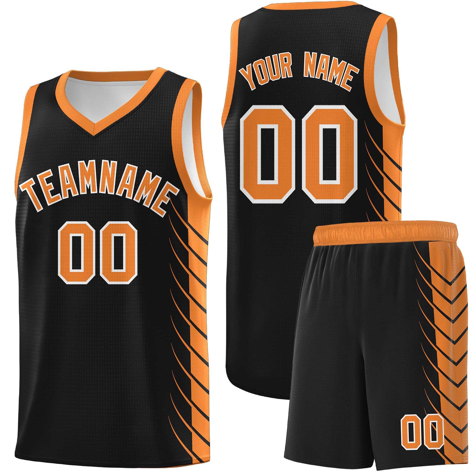 Custom Black Gold Orange Personalized Side Symmetrical Line Pattern Sports Uniform Basketball Jersey