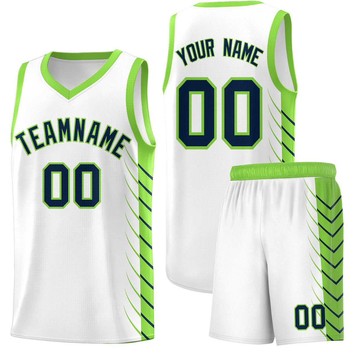 Custom White Fluorescent Green Personalized Side Symmetrical Line Pattern Sports Uniform Basketball Jersey