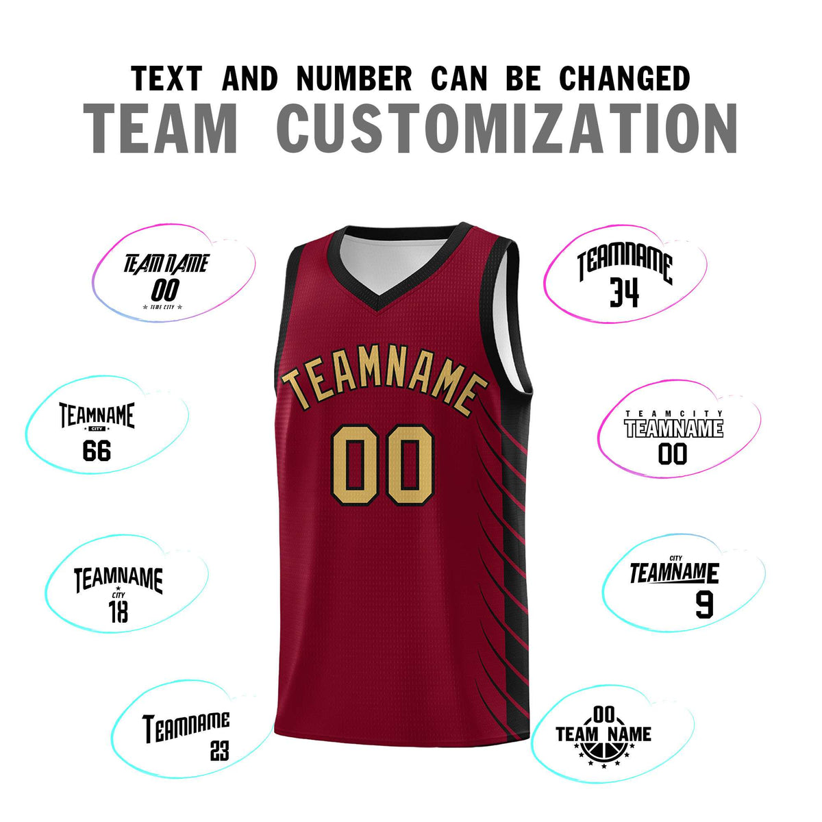 Custom Crimson Black Personalized Side Symmetrical Line Pattern Sports Uniform Basketball Jersey