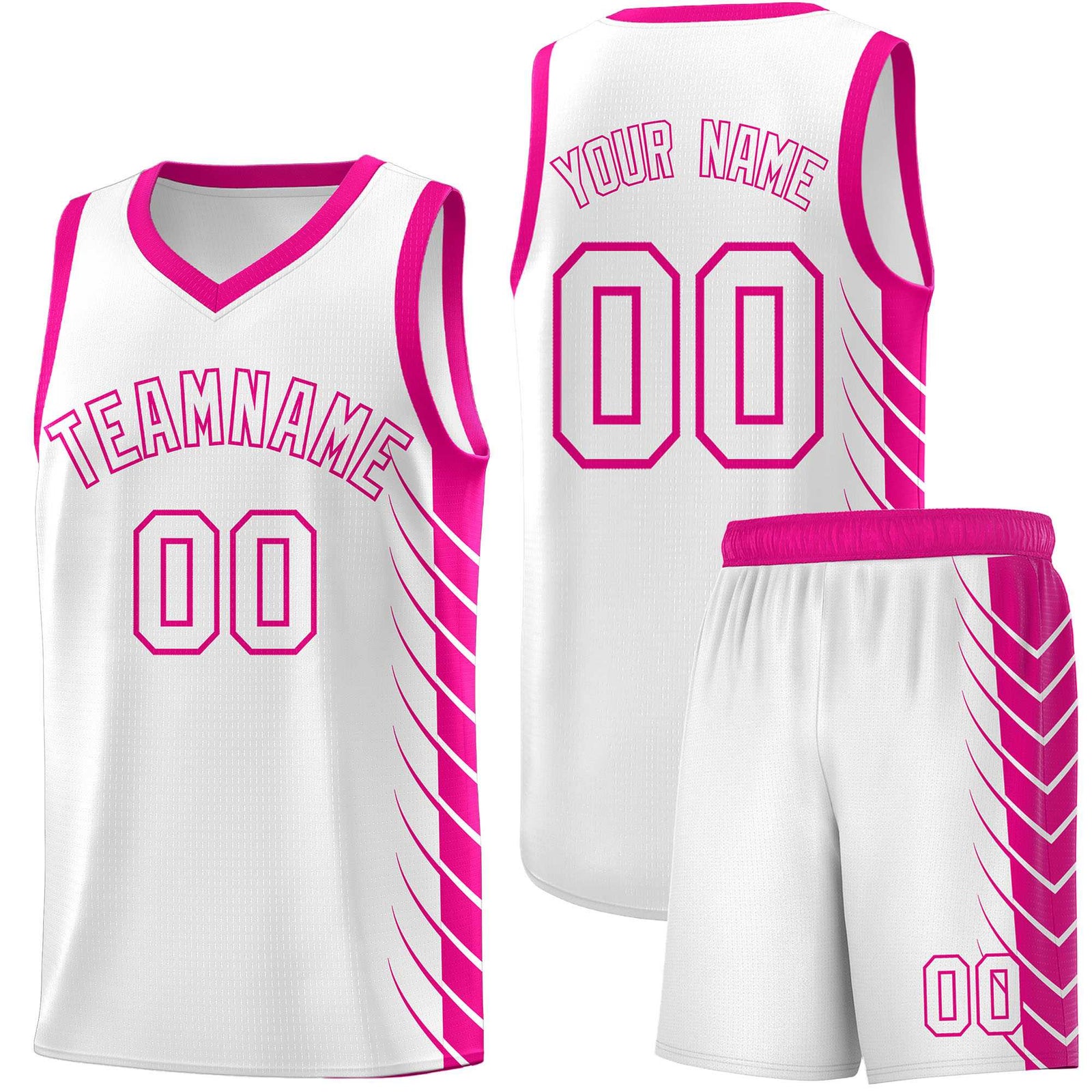 Custom White Pink Personalized Side Symmetrical Line Pattern Sports Uniform Basketball Jersey