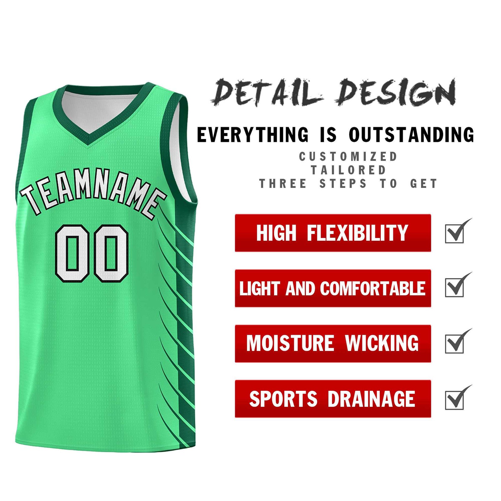Custom Green Kelly Green Personalized Side Symmetrical Line Pattern Sports Uniform Basketball Jersey
