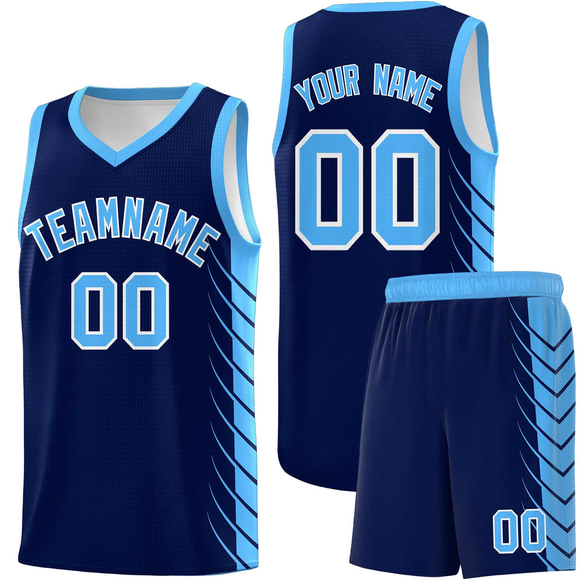 Custom Navy Powder Blue Personalized Side Symmetrical Line Pattern Sports Uniform Basketball Jersey