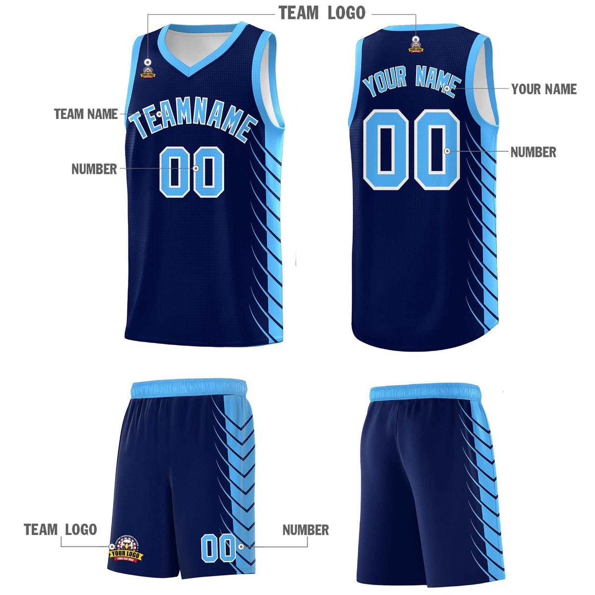 Custom Navy Powder Blue Personalized Side Symmetrical Line Pattern Sports Uniform Basketball Jersey