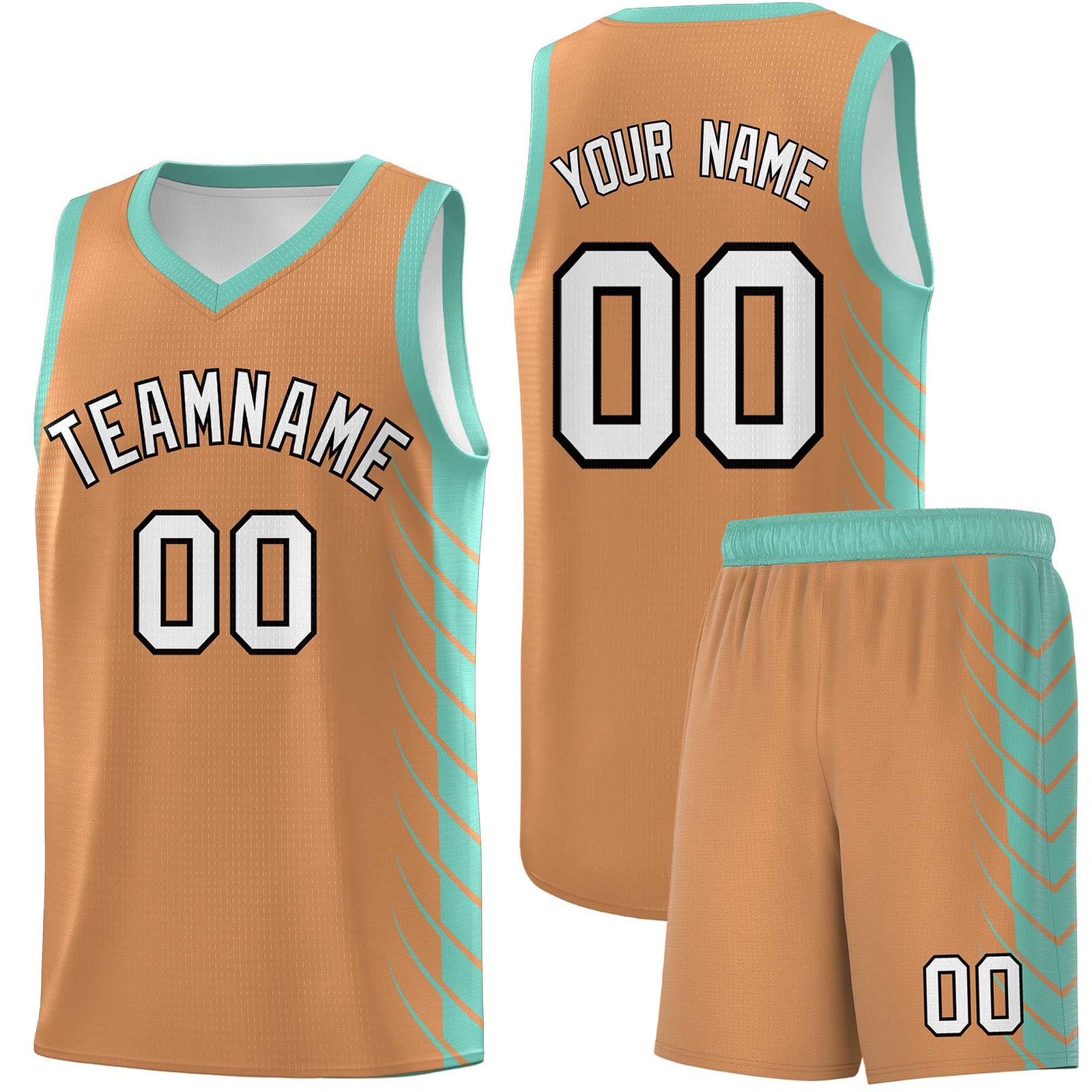 Custom Buckskin Brown Bright Green Personalized Side Symmetrical Line Pattern Sports Uniform Basketball Jersey
