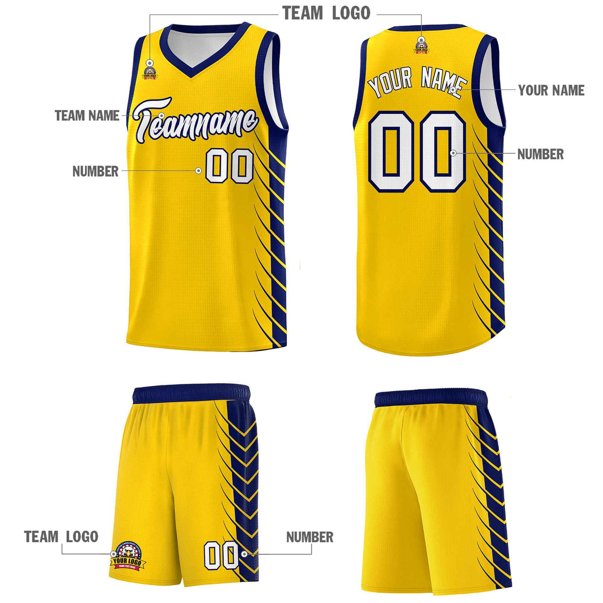 Custom Gold Navy Personalized Side Symmetrical Line Pattern Sports Uniform Basketball Jersey