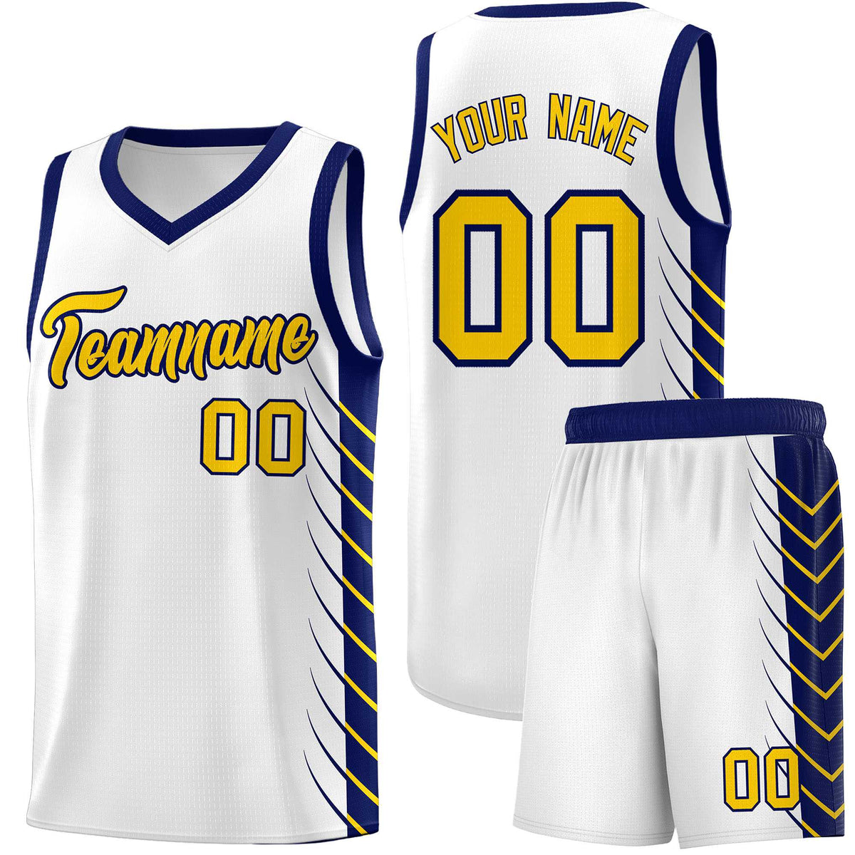 Custom White Navy Personalized Side Symmetrical Line Pattern Sports Uniform Basketball Jersey