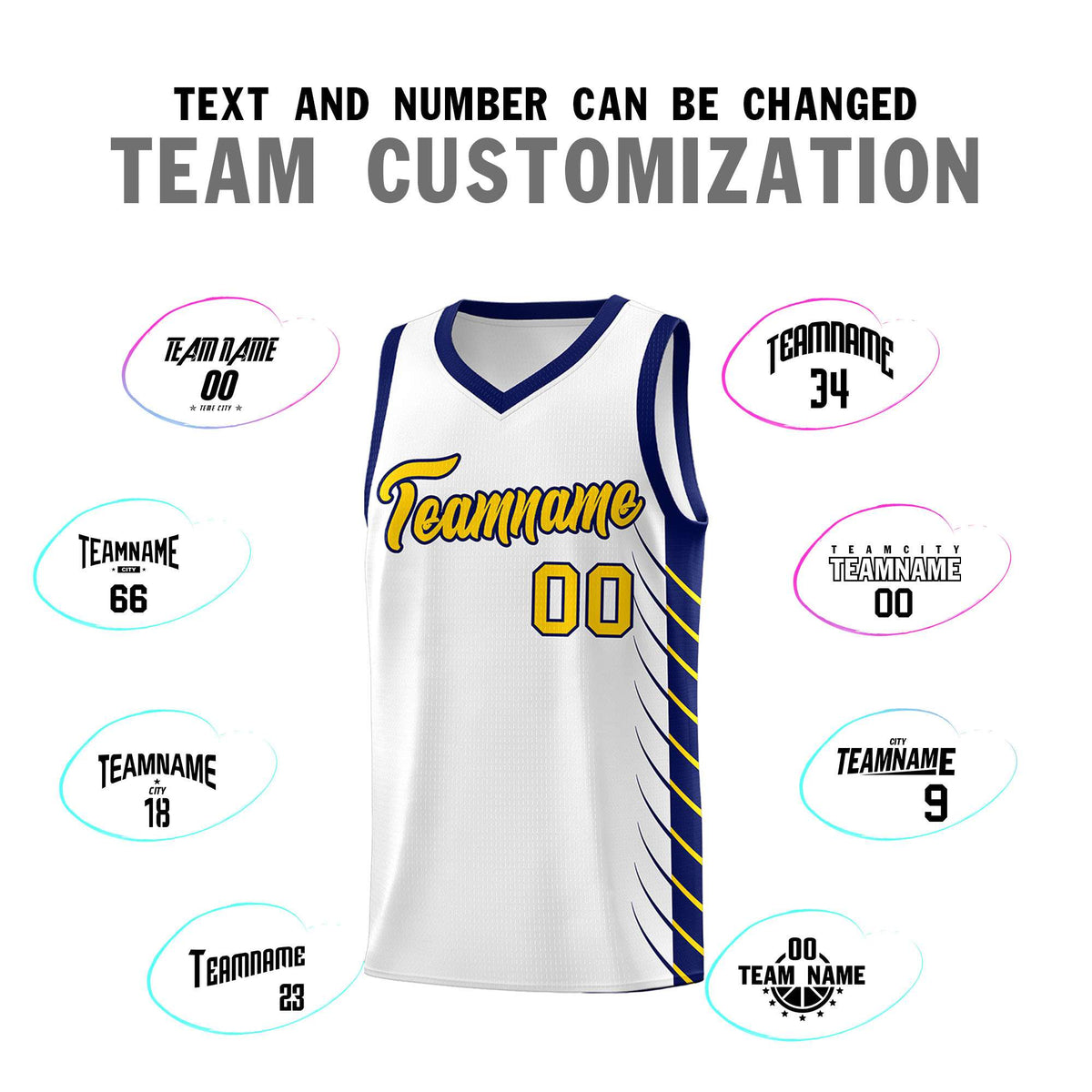 Custom White Navy Personalized Side Symmetrical Line Pattern Sports Uniform Basketball Jersey