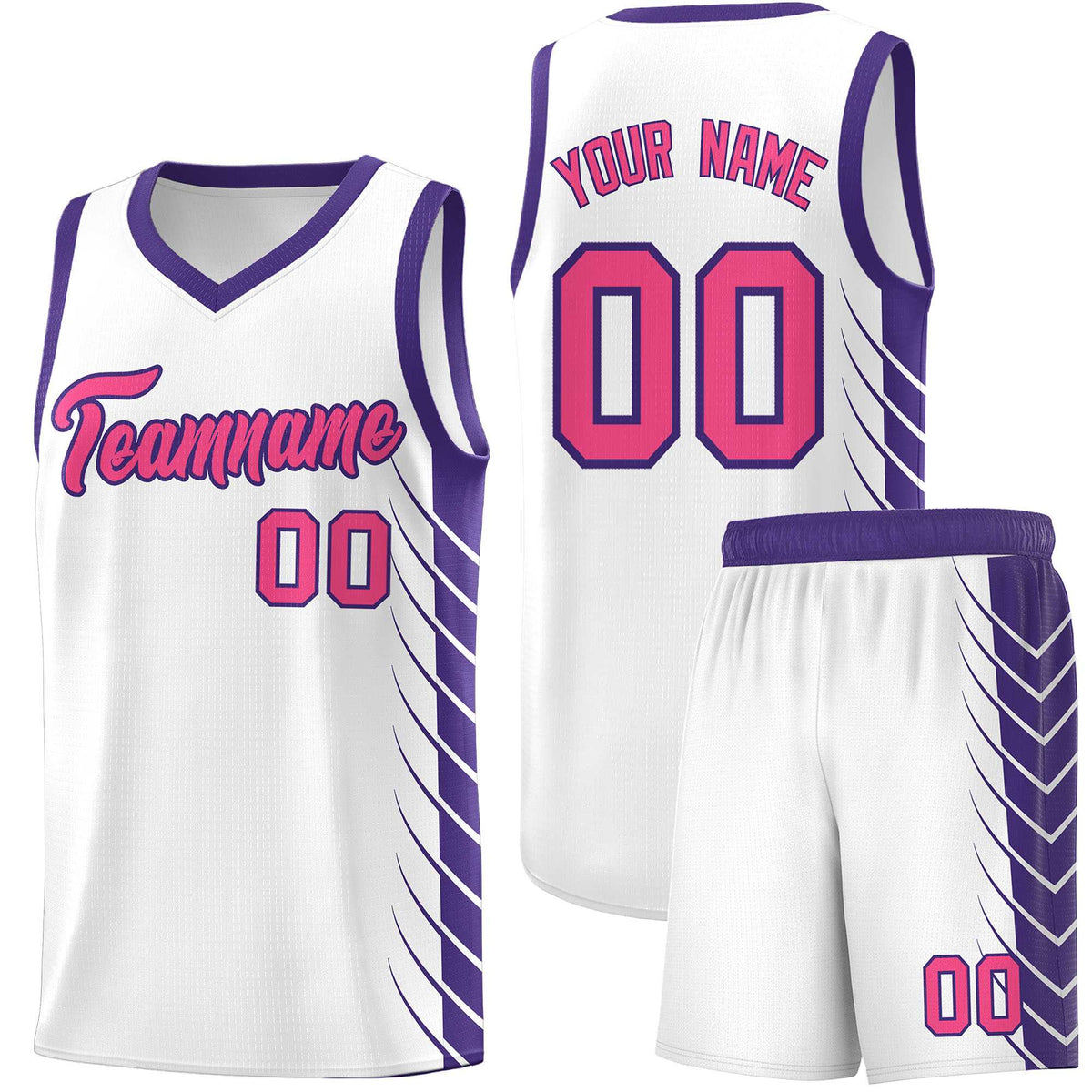 Custom White Purple Personalized Side Symmetrical Line Pattern Sports Uniform Basketball Jersey