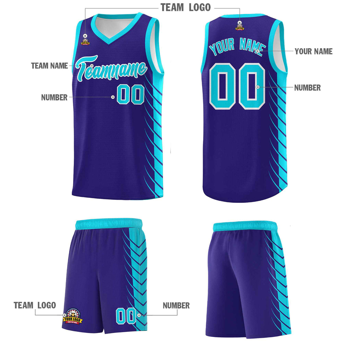 Custom Royal Sky Blue Personalized Side Symmetrical Line Pattern Sports Uniform Basketball Jersey