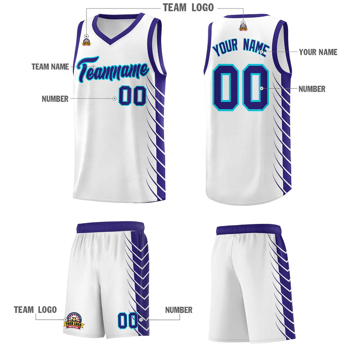 Custom White Royal Personalized Side Symmetrical Line Pattern Sports Uniform Basketball Jersey