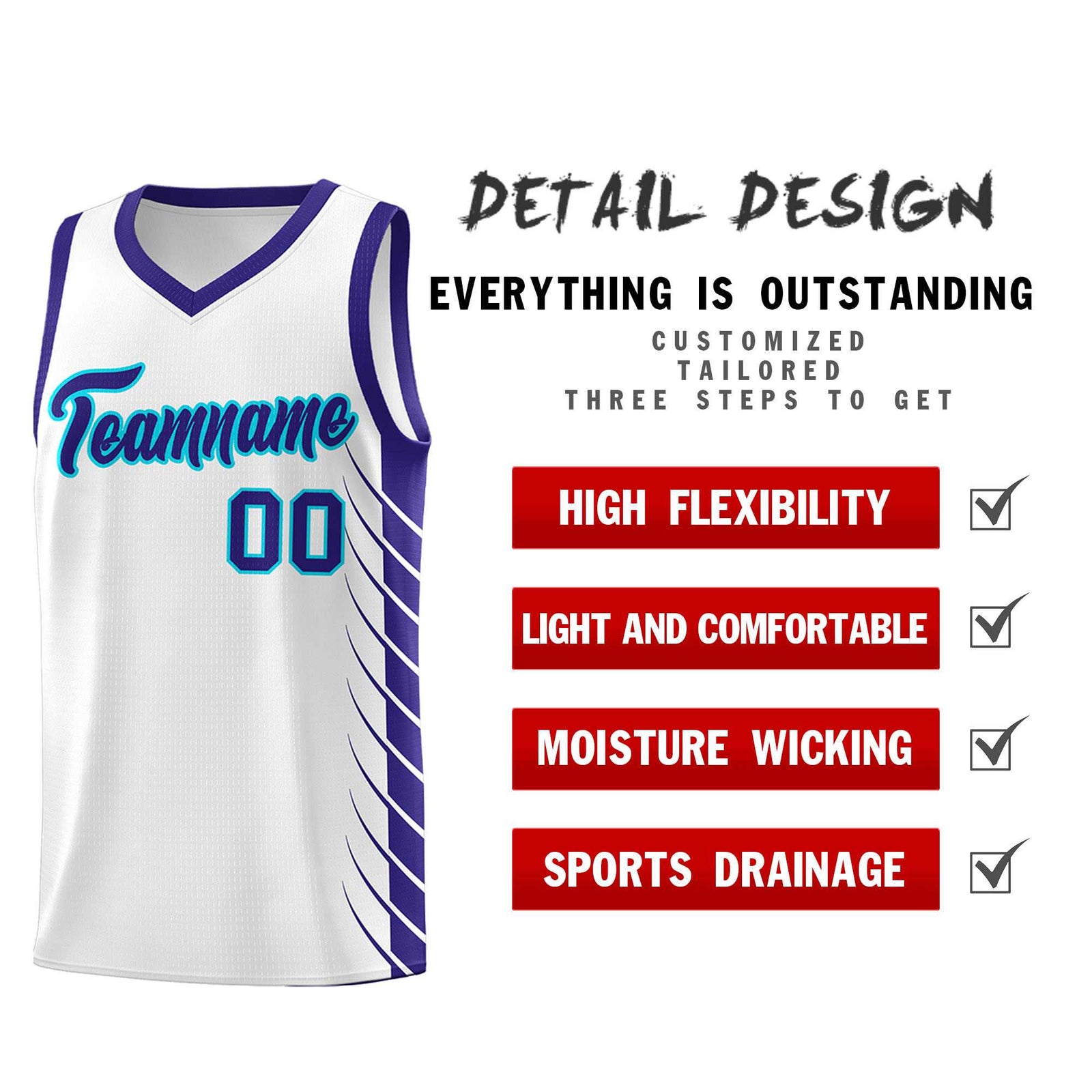 Custom White Royal Personalized Side Symmetrical Line Pattern Sports Uniform Basketball Jersey
