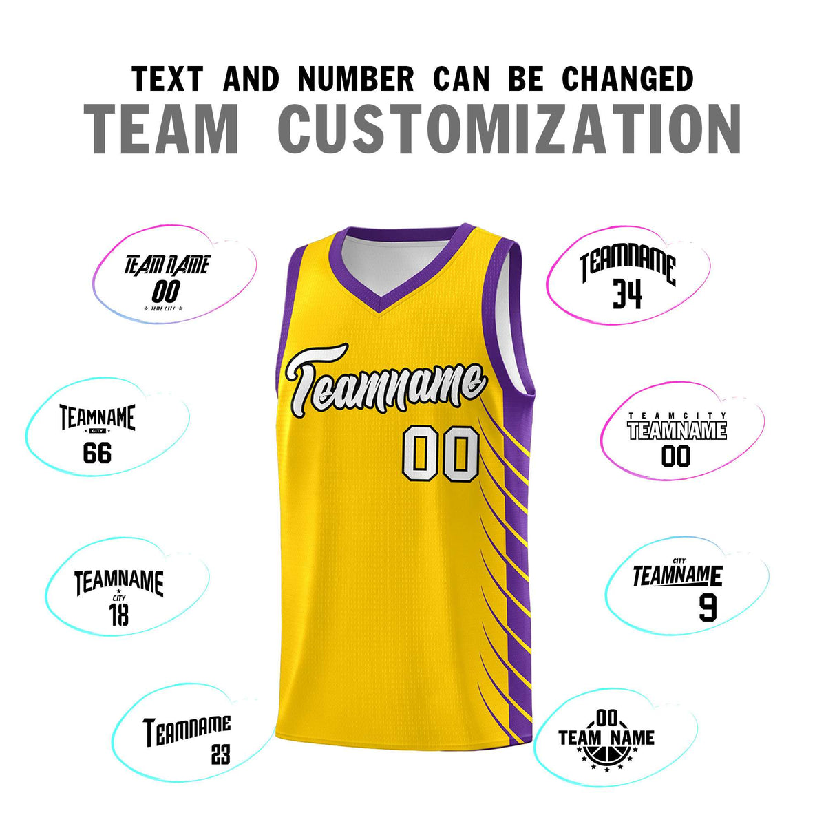 Custom Gold Purple Personalized Side Symmetrical Line Pattern Sports Uniform Basketball Jersey