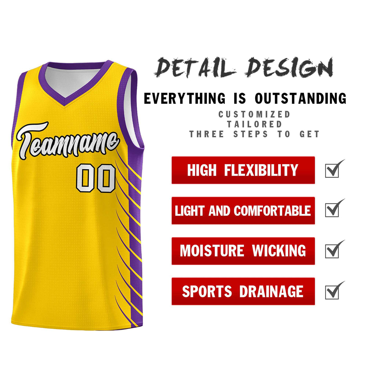 Custom Gold Purple Personalized Side Symmetrical Line Pattern Sports Uniform Basketball Jersey