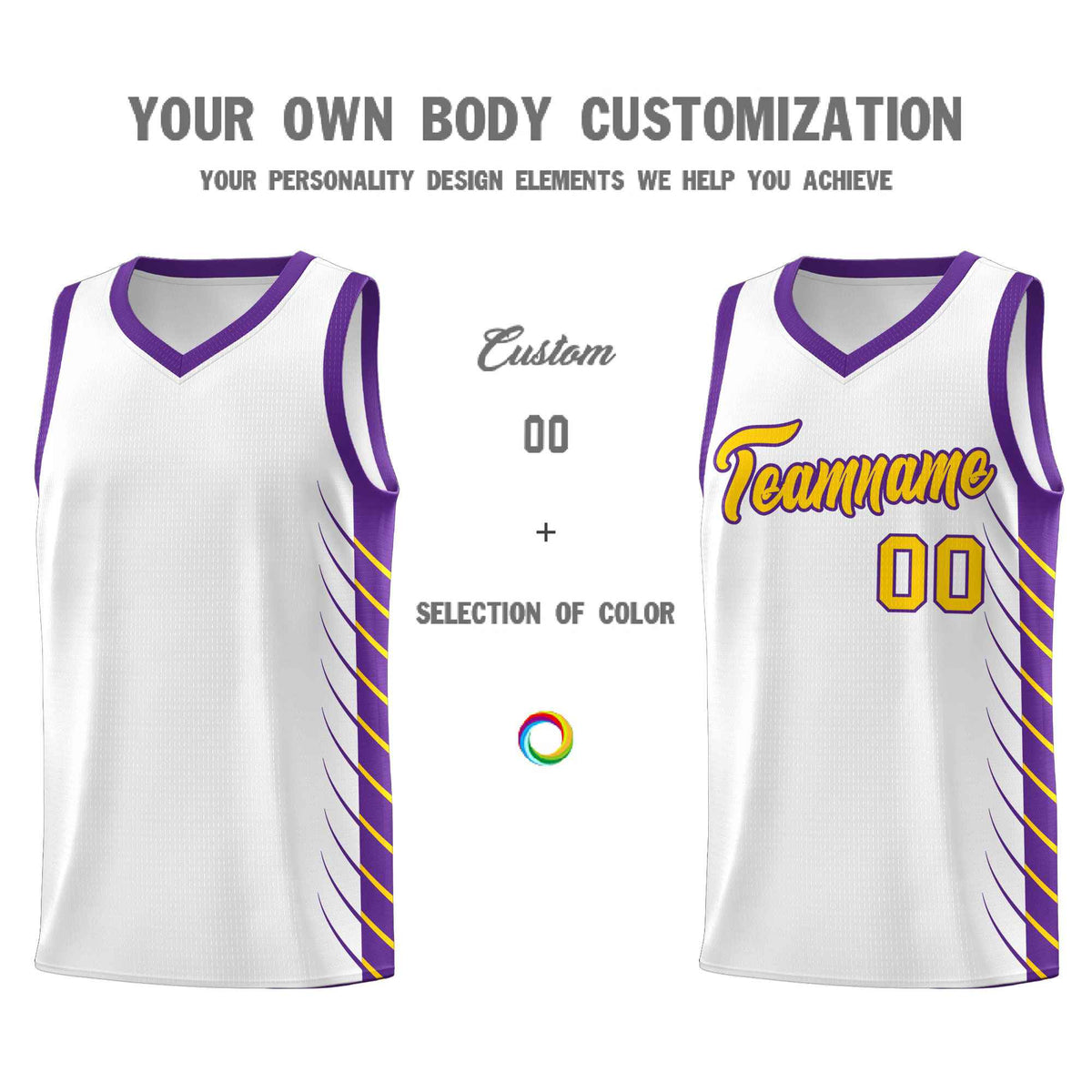 Custom White Purple Personalized Side Symmetrical Line Pattern Sports Uniform Basketball Jersey