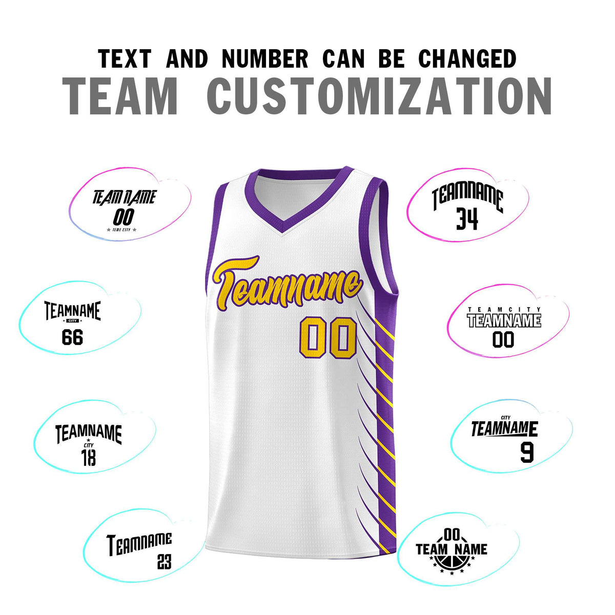 Custom White Purple Personalized Side Symmetrical Line Pattern Sports Uniform Basketball Jersey