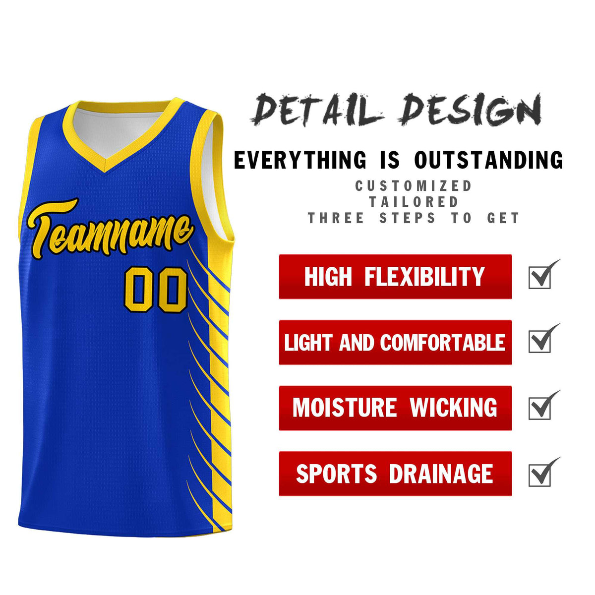 Custom Royal Gold Personalized Side Symmetrical Line Pattern Sports Uniform Basketball Jersey