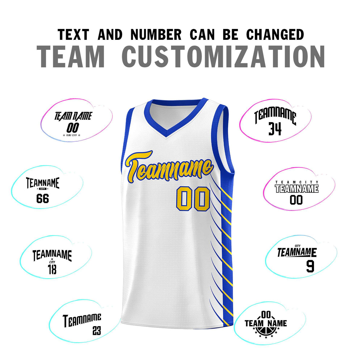 Custom White Royal Personalized Side Symmetrical Line Pattern Sports Uniform Basketball Jersey