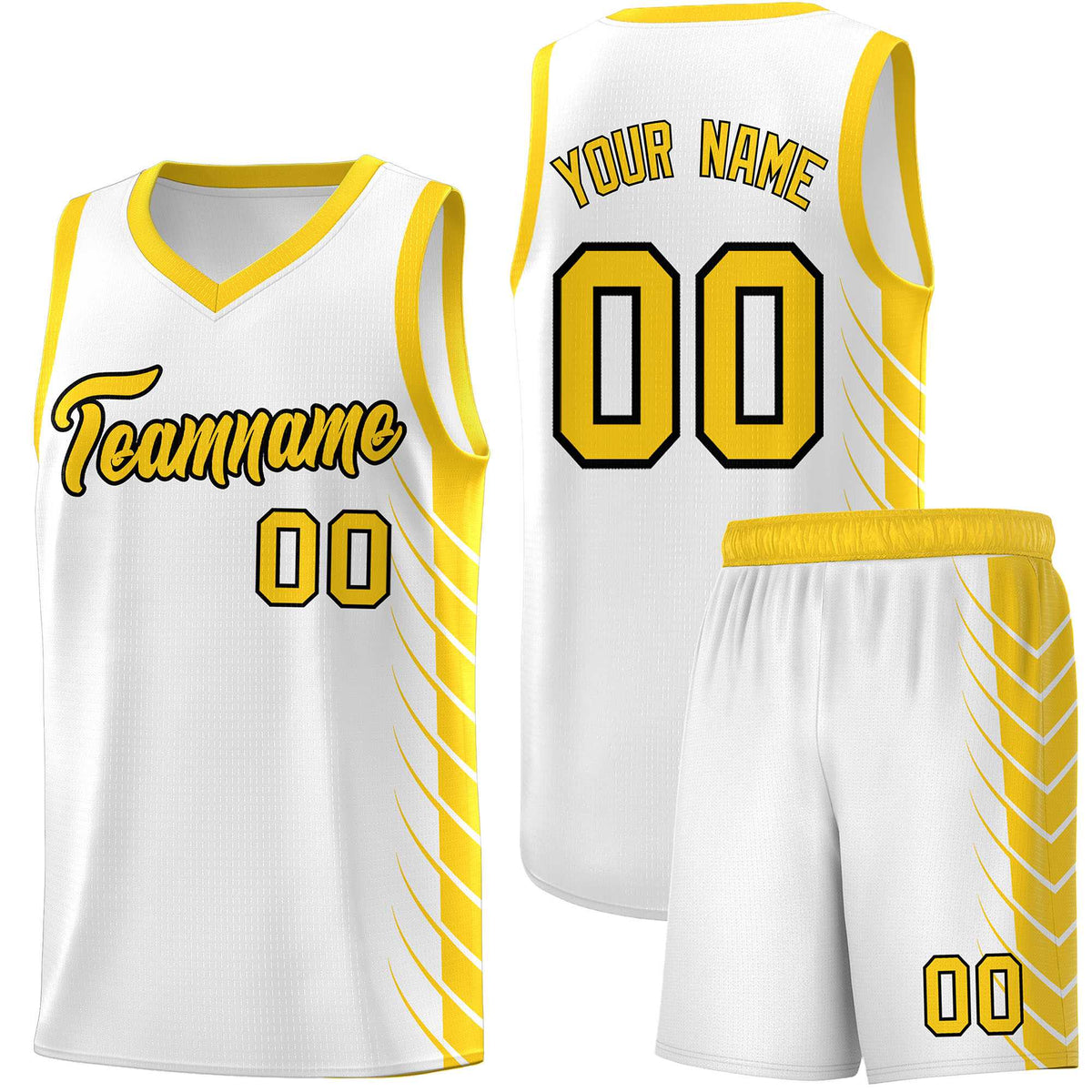Custom White Gold Personalized Side Symmetrical Line Pattern Sports Uniform Basketball Jersey