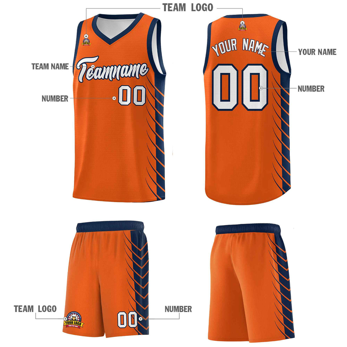 Custom Orange Navy Personalized Side Symmetrical Line Pattern Sports Uniform Basketball Jersey
