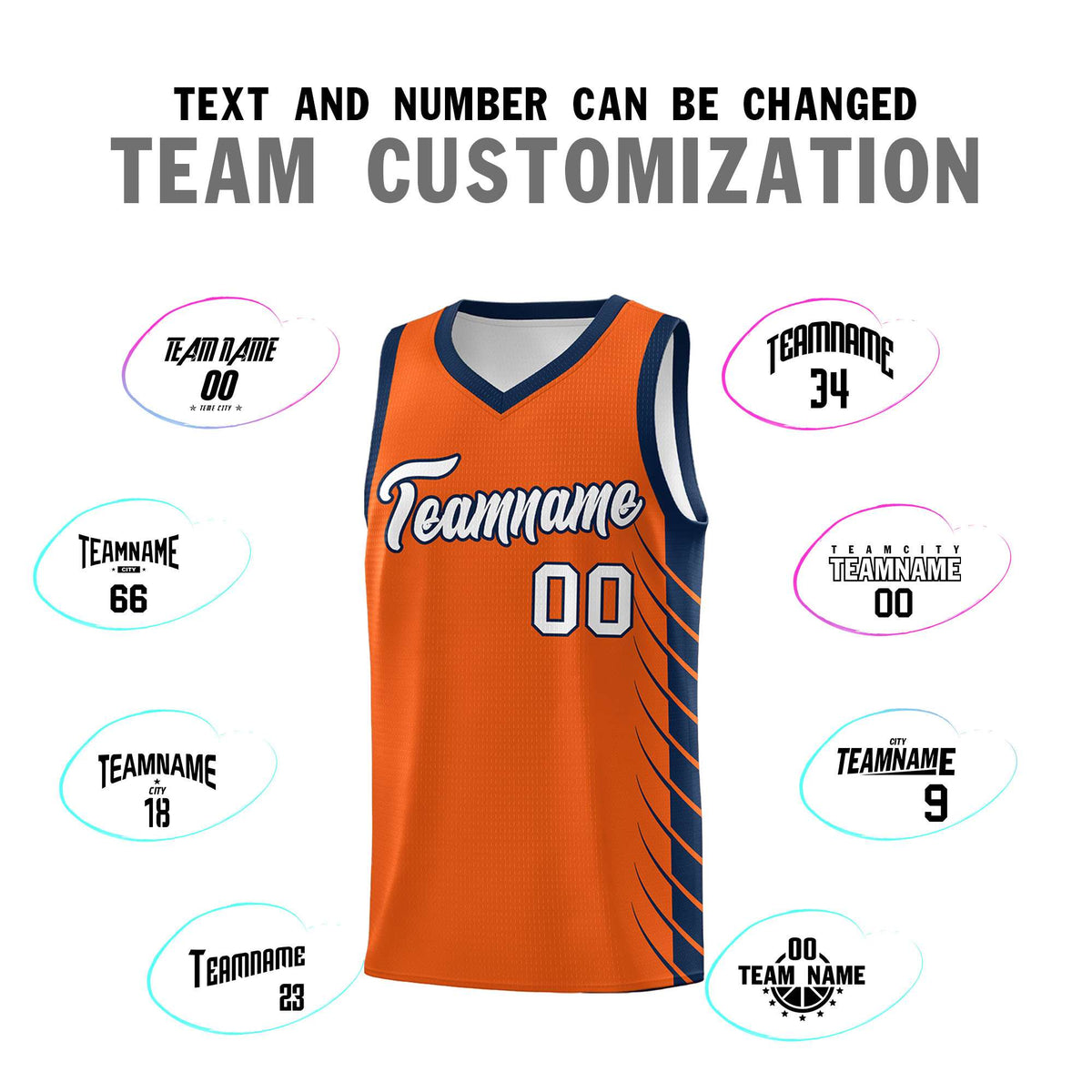 Custom Orange Navy Personalized Side Symmetrical Line Pattern Sports Uniform Basketball Jersey