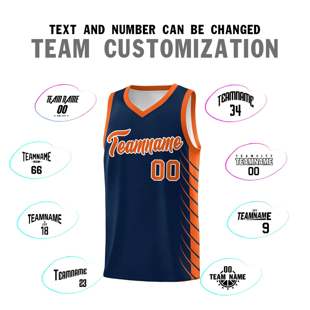 Custom Navy Orange Personalized Side Symmetrical Line Pattern Sports Uniform Basketball Jersey