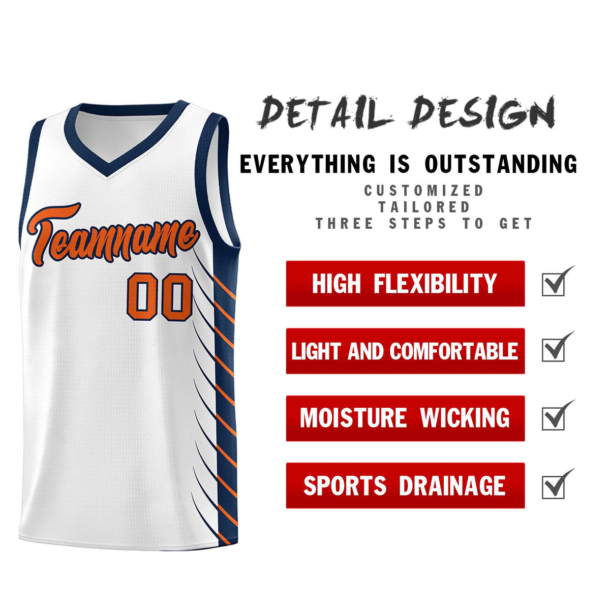 Custom White Navy Personalized Side Symmetrical Line Pattern Sports Uniform Basketball Jersey