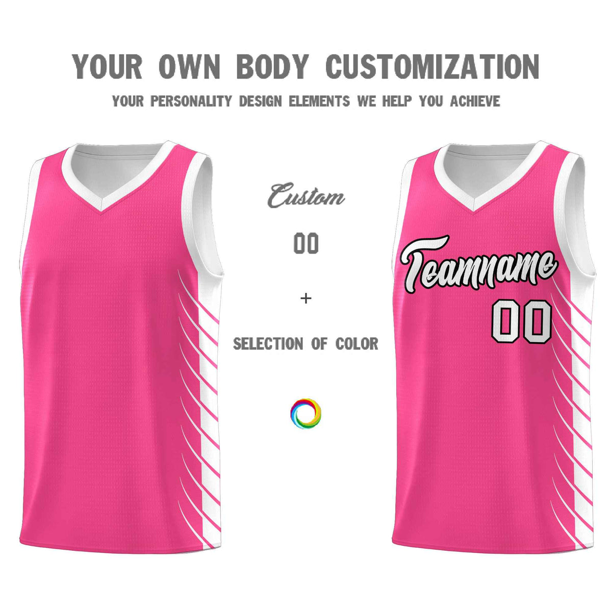 Custom Pink White Personalized Side Symmetrical Line Pattern Sports Uniform Basketball Jersey