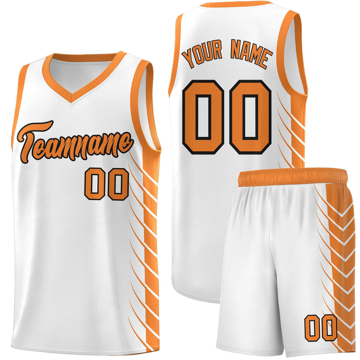 Custom White Gold Orange Personalized Side Symmetrical Line Pattern Sports Uniform Basketball Jersey