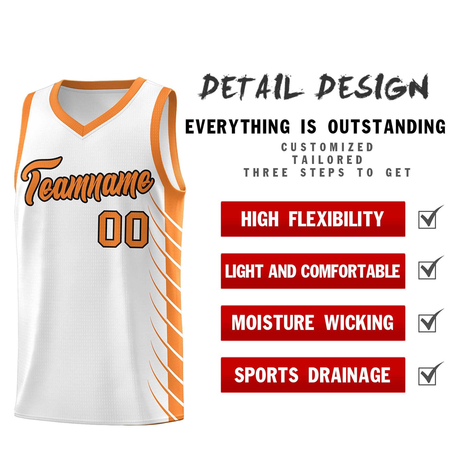 Custom White Gold Orange Personalized Side Symmetrical Line Pattern Sports Uniform Basketball Jersey