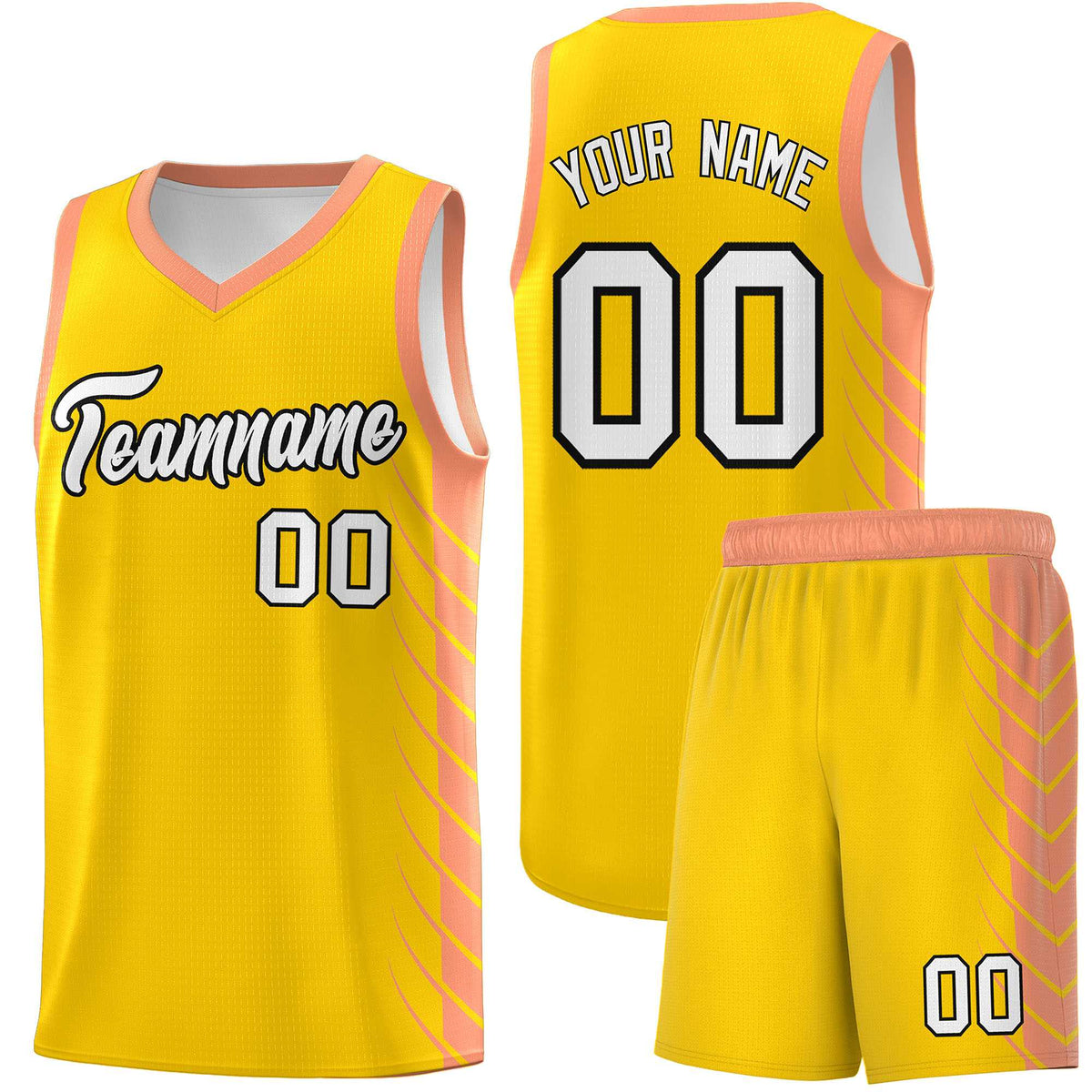 Custom Gold Light Orange Personalized Side Symmetrical Line Pattern Sports Uniform Basketball Jersey