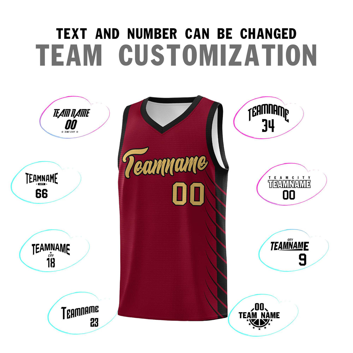 Custom Crimson Black Personalized Side Symmetrical Line Pattern Sports Uniform Basketball Jersey