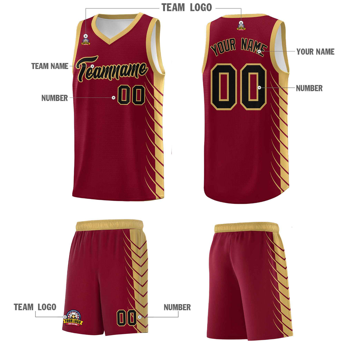Custom Crimson Old Gold Personalized Side Symmetrical Line Pattern Sports Uniform Basketball Jersey