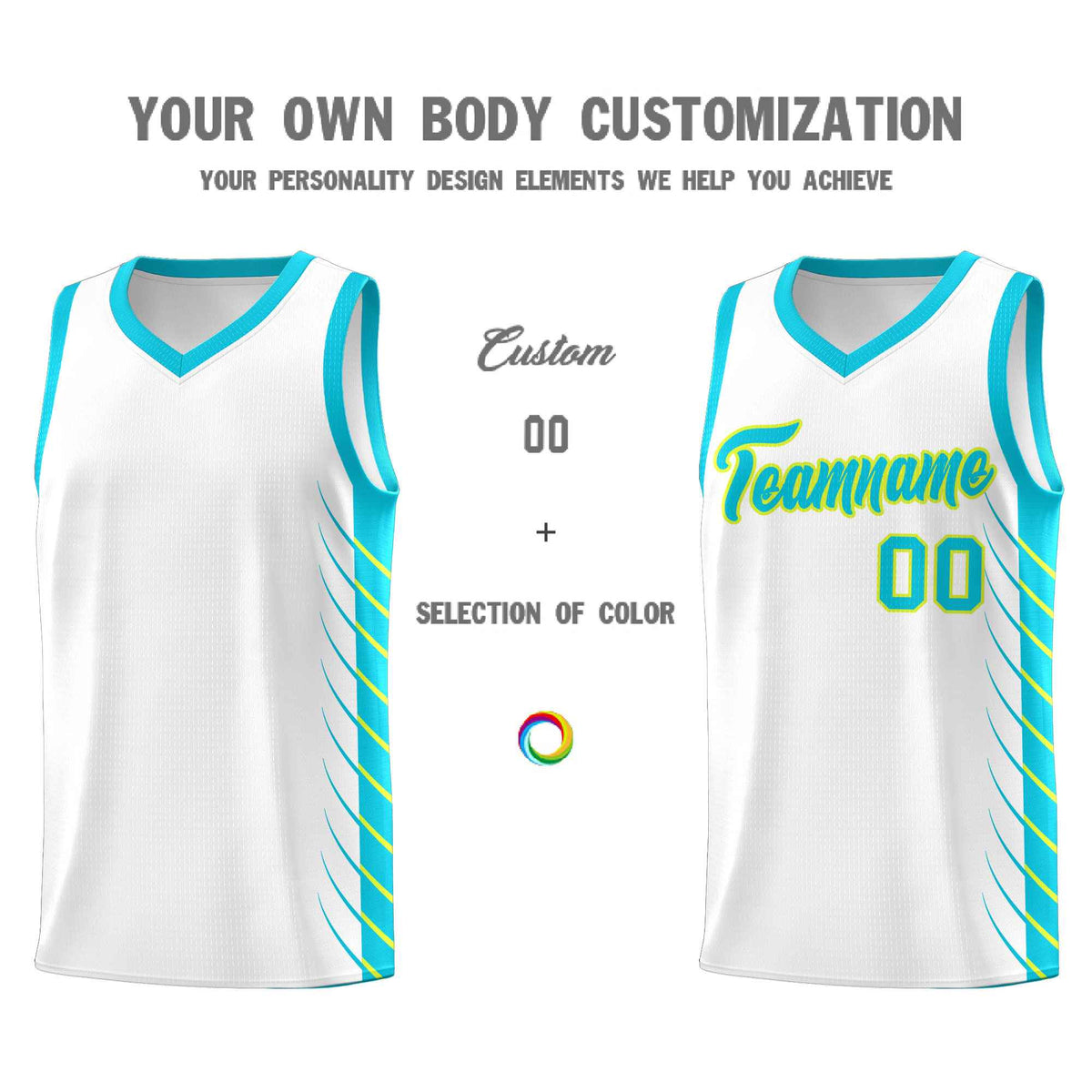 Custom White Sky Blue Personalized Side Symmetrical Line Pattern Sports Uniform Basketball Jersey