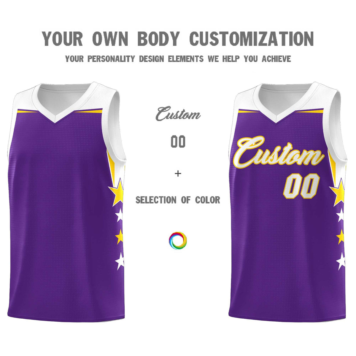Custom Youth Basketball Uniform Purple White Two Tone Side Star Add Name Number & Logo