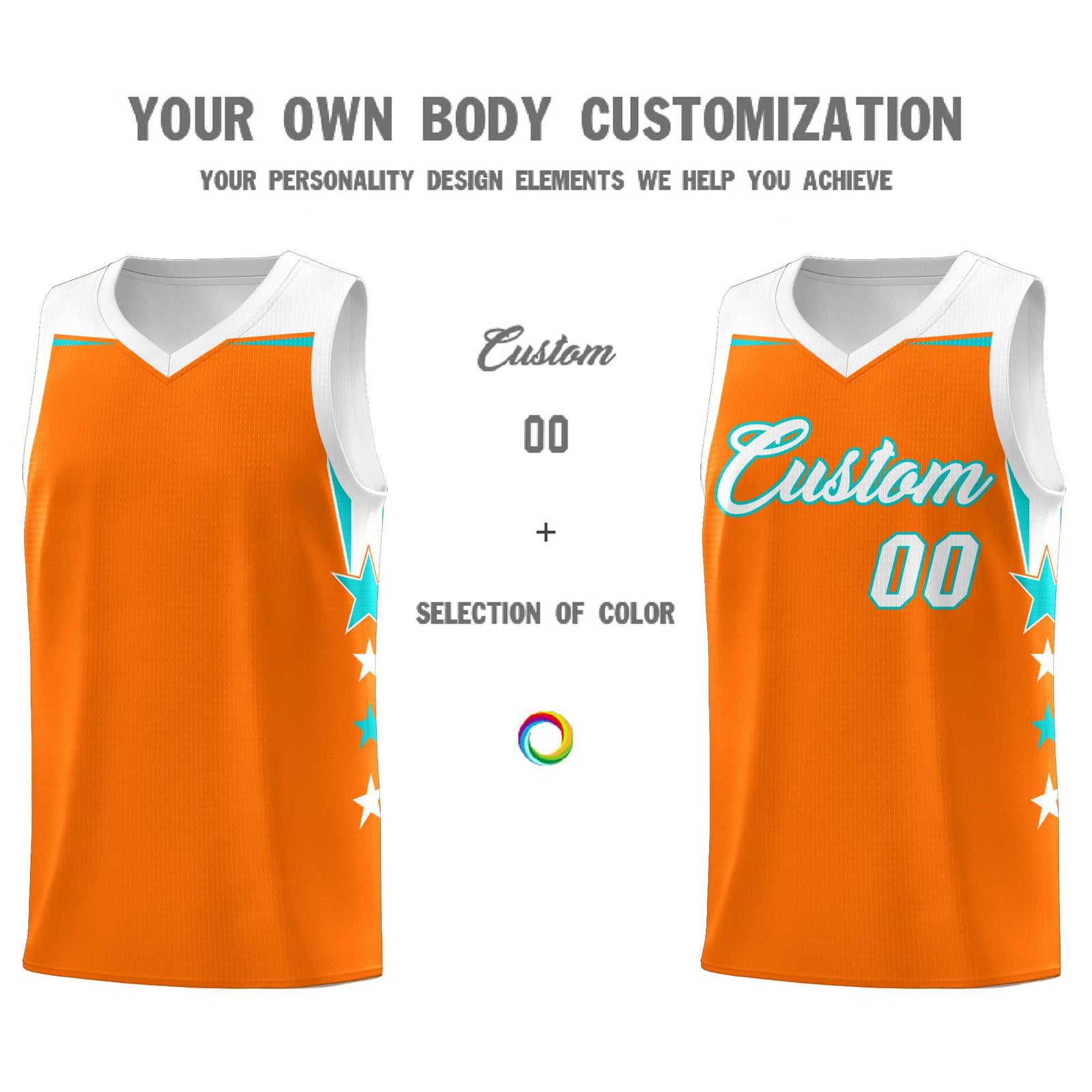 Custom Youth Basketball Uniform Orange White Two Tone Side Star Add Name Number & Logo