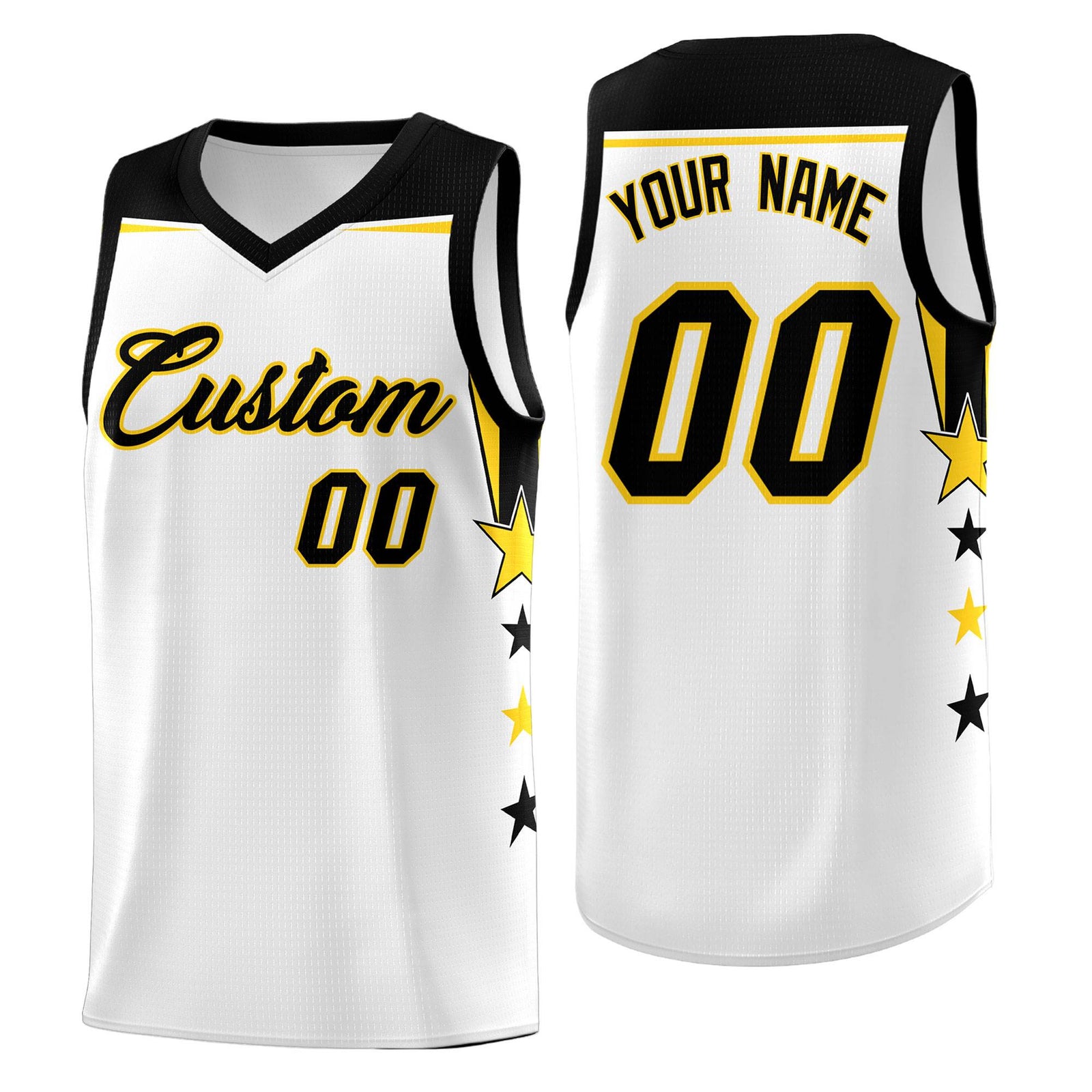 Custom Youth Basketball Uniform White Black Two Tone Side Star Color Block Team Jersey