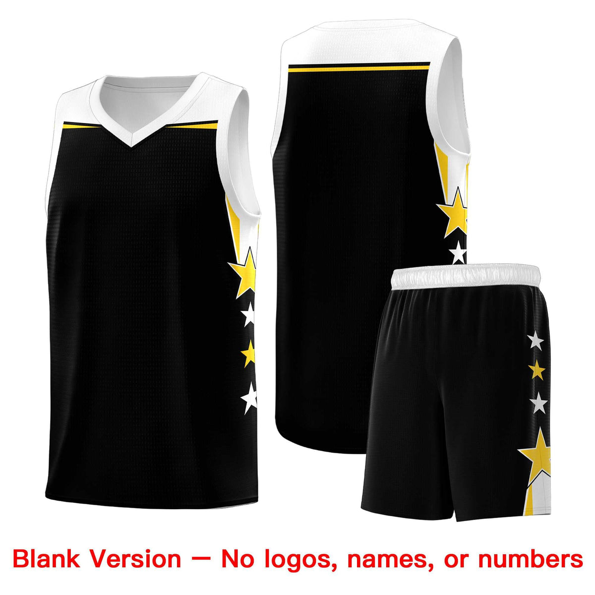 Custom Youth Basketball Uniform Black White Two Tone Side Star Add Name Number & Logo