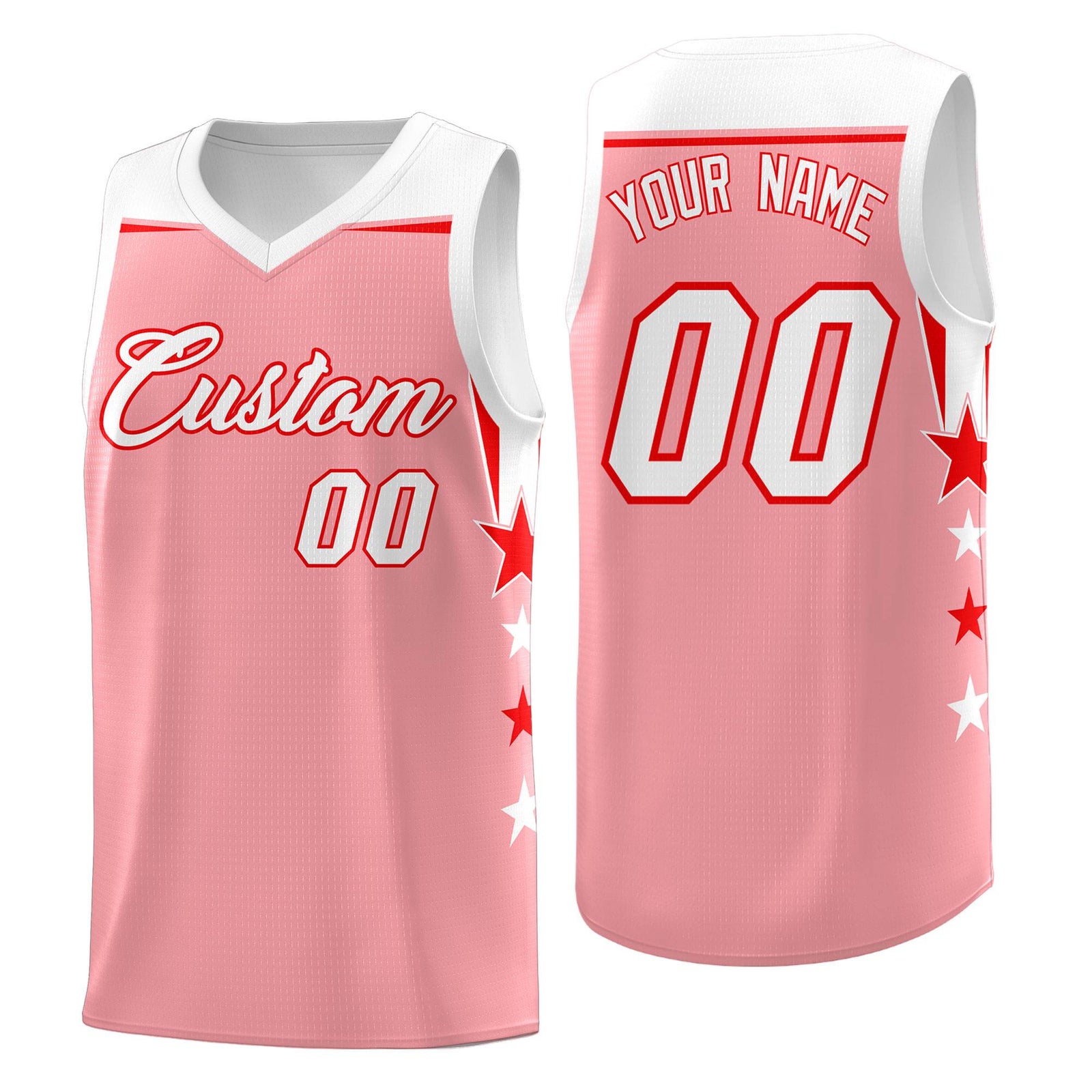 Custom Youth Basketball Uniform Light Pink White Two Tone Side Star Add Name Number & Logo
