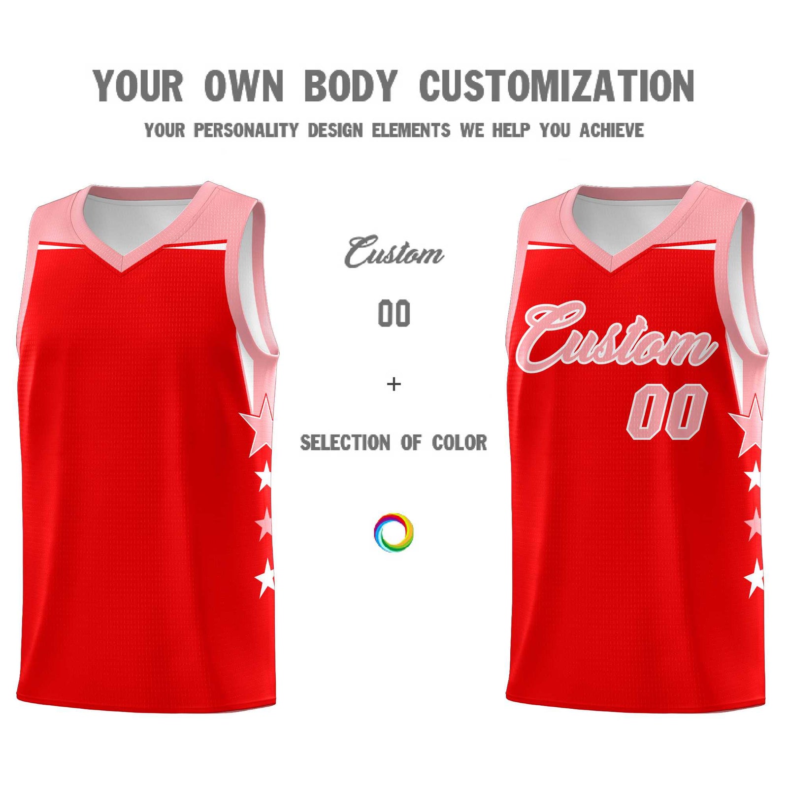 Custom Youth Basketball Uniform Light Red Light Pink Two Tone Side Star Personalized Team Jersey