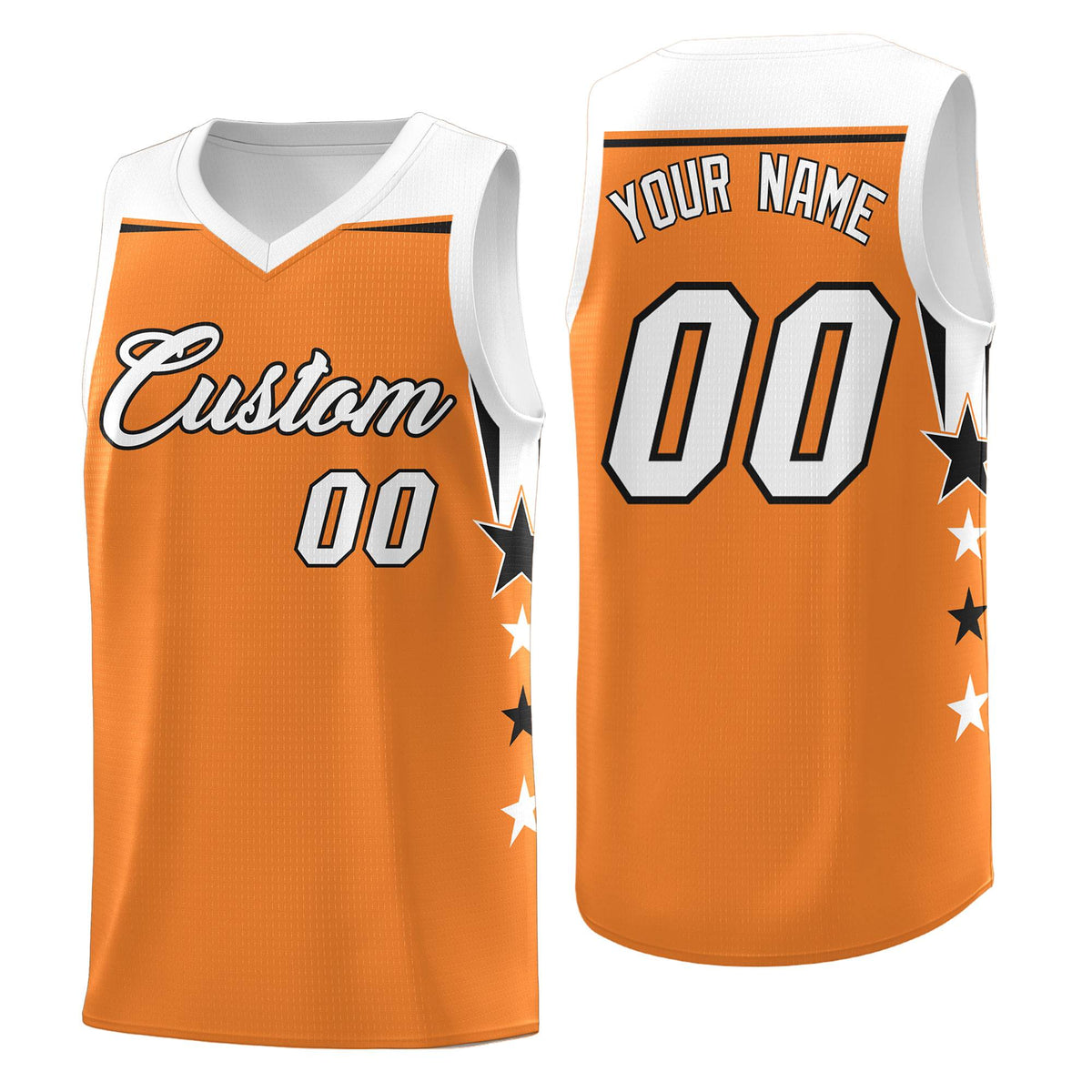 Custom Youth Basketball Uniform Gold Orange White Two Tone Side Star Add Name Number & Logo