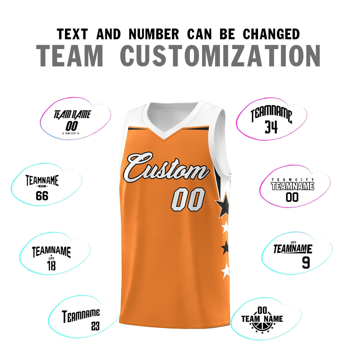 Custom Youth Basketball Uniform Gold Orange White Two Tone Side Star Add Name Number & Logo