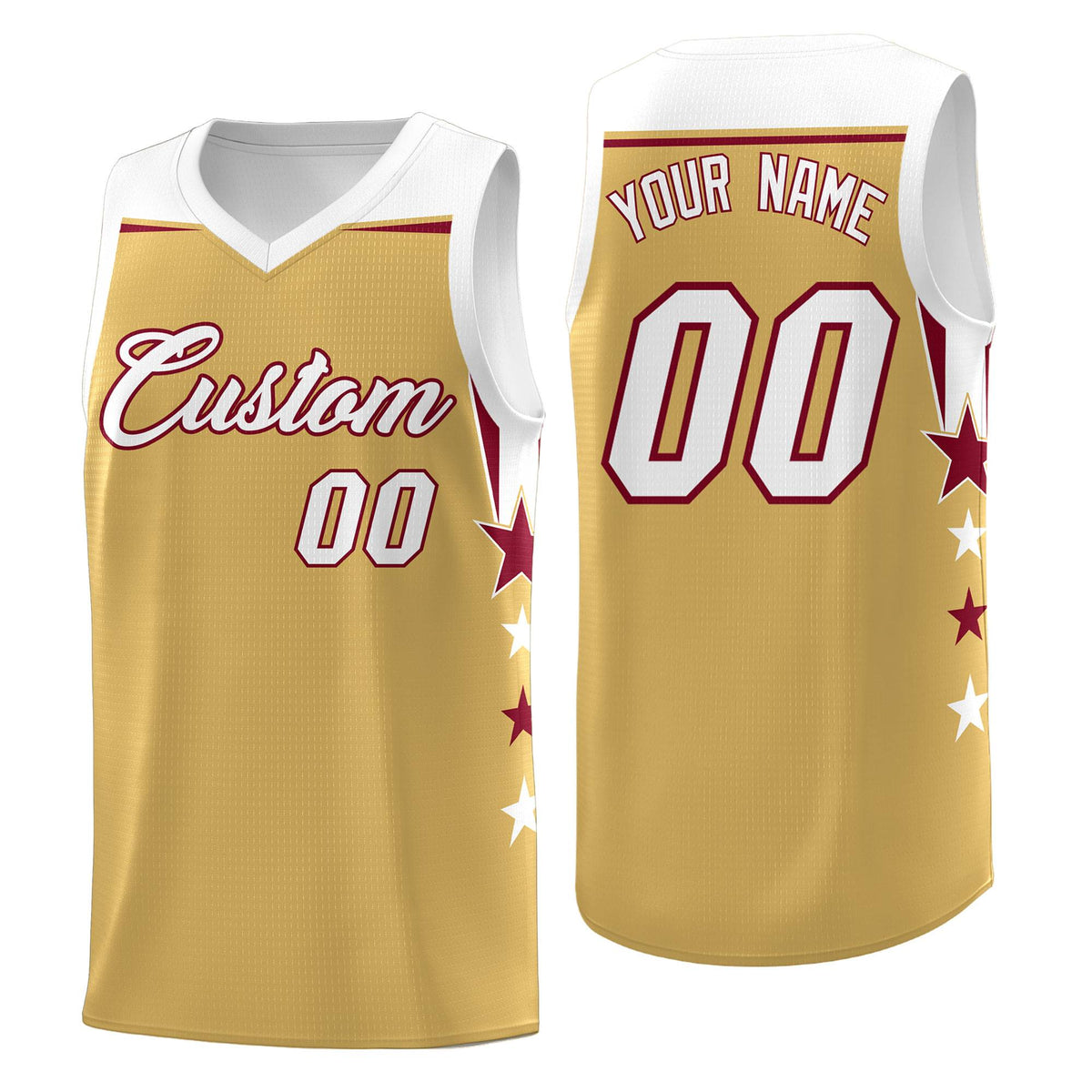 Custom Youth Basketball Uniform Old Gold White Two Tone Side Star Personalized Team Jersey