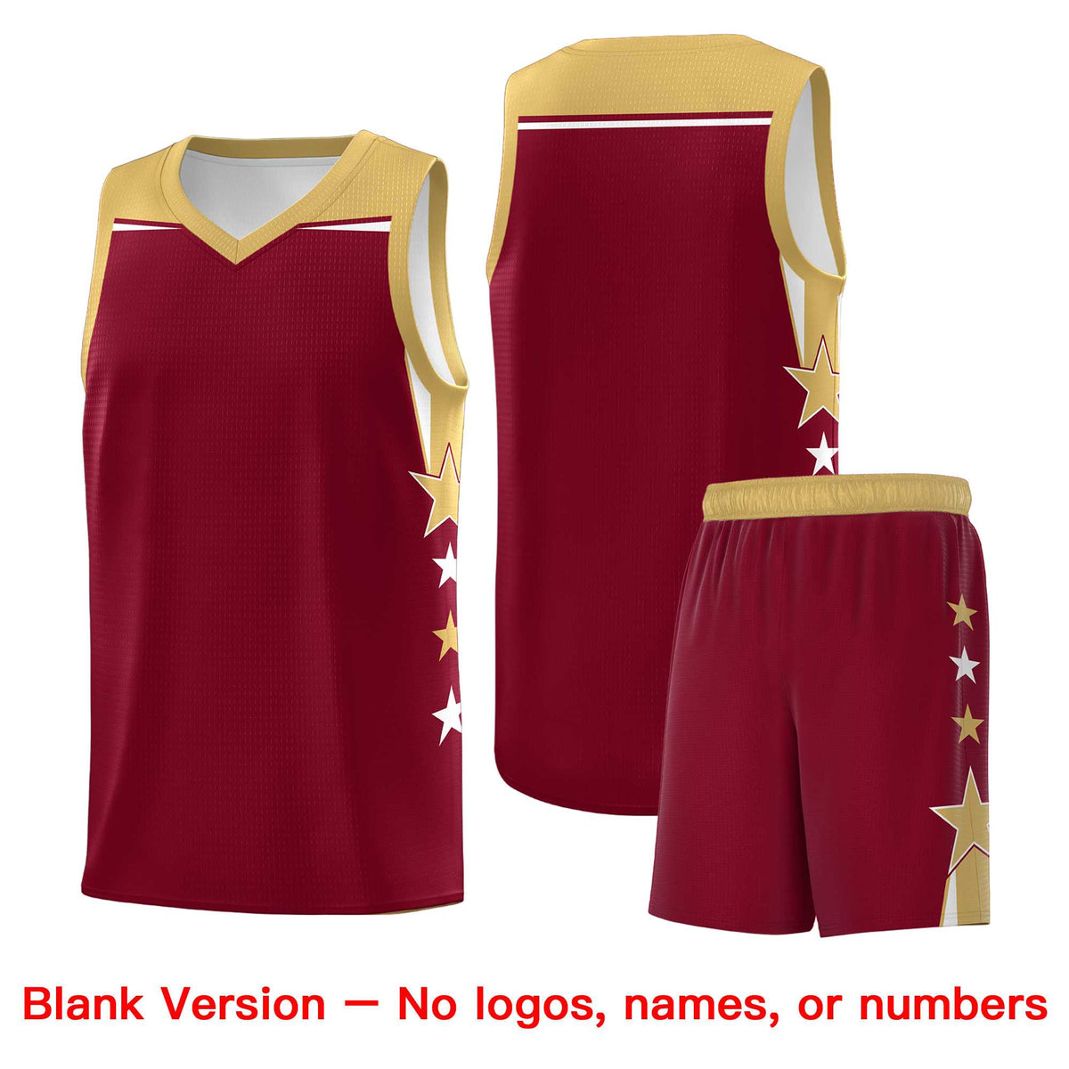 Custom Youth Basketball Uniform Crimson Old Gold Two Tone Side Star Color Block Team Jersey