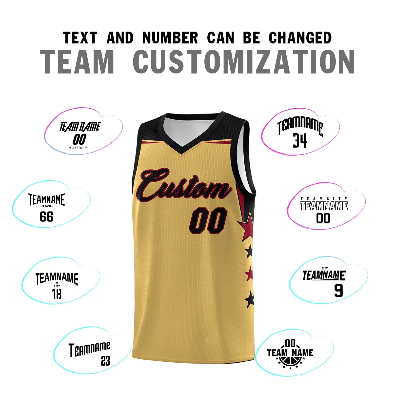 Custom Youth Basketball Uniform Old Gold Black Two Tone Side Star Personalized Team Jersey