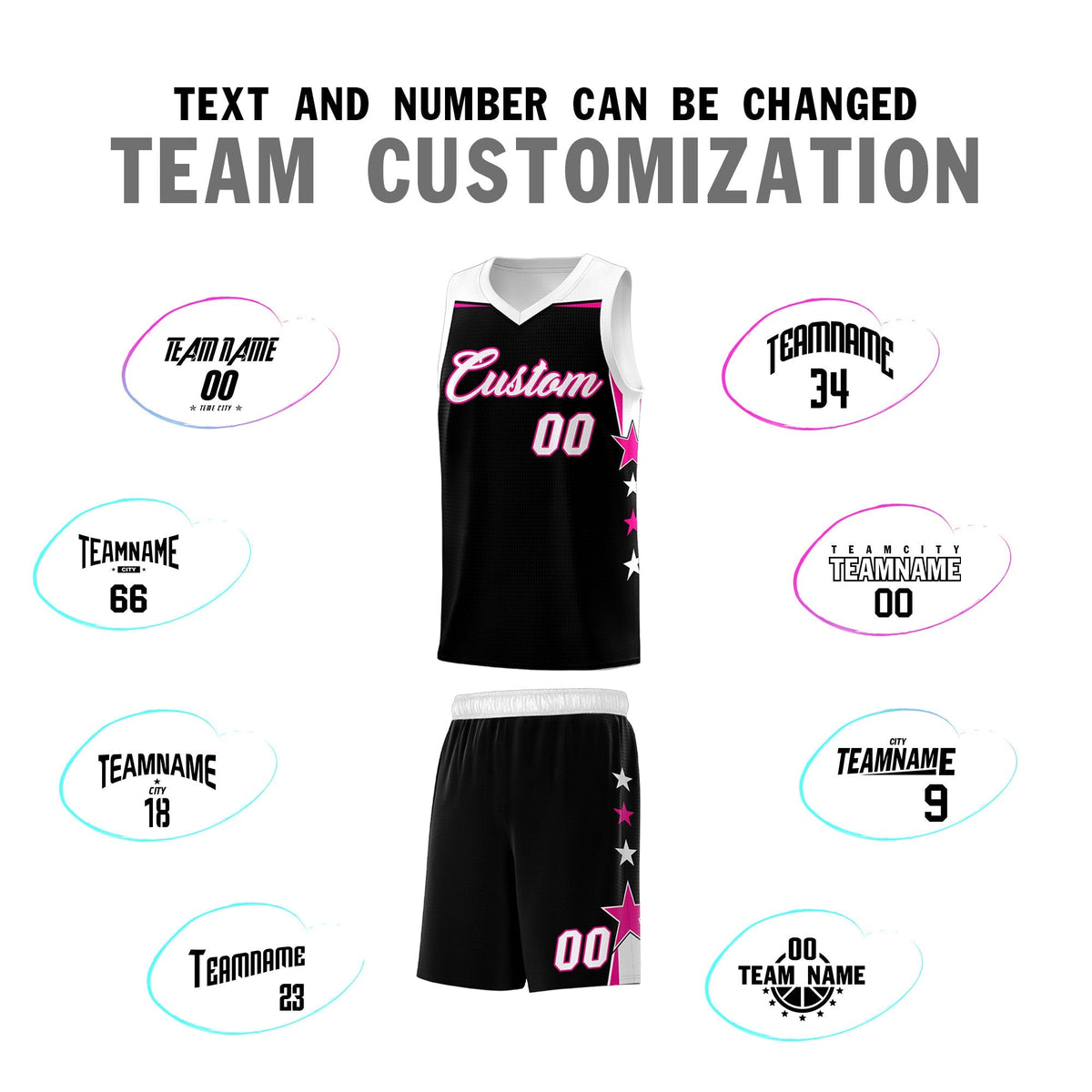 Custom Youth Basketball Uniform Black White Two Tone Side Star Personalized Team Jersey