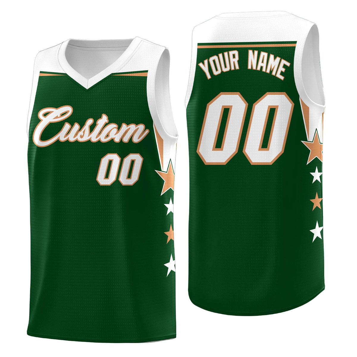 Custom Youth Basketball Uniform Green White Two Tone Side Star Personalized Team Jersey