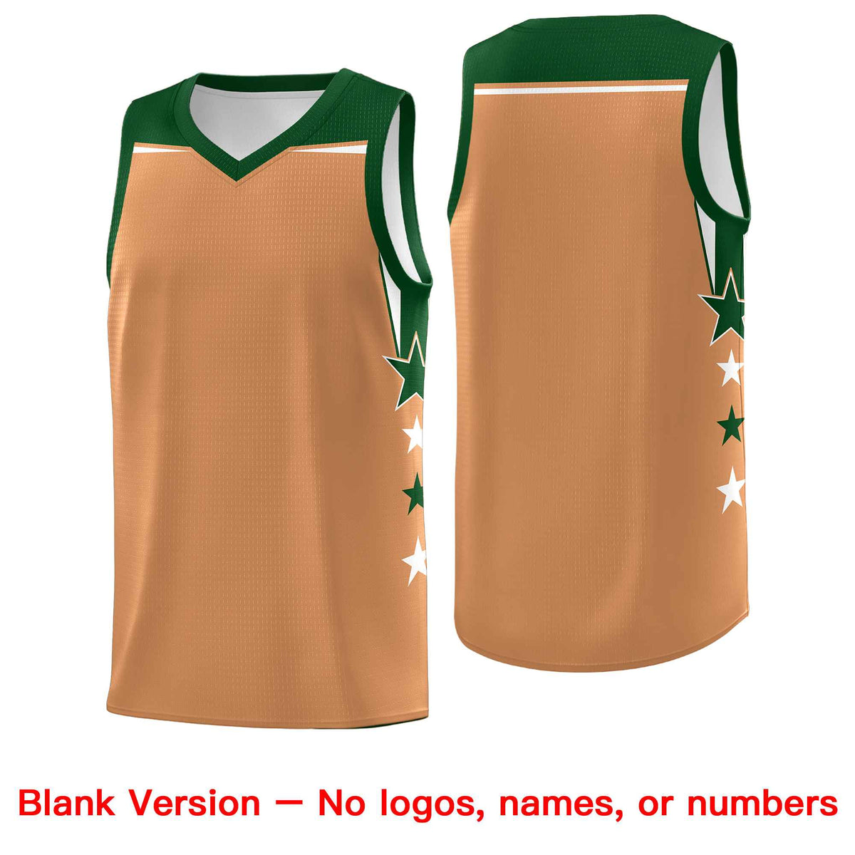Custom Youth Basketball Uniform Buckskin Brown Green Two Tone Side Star Color Block Team Jersey