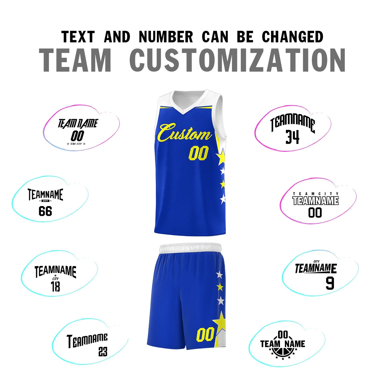 Custom Youth Basketball Uniform Royal White Two Tone Side Star Personalized Team Jersey