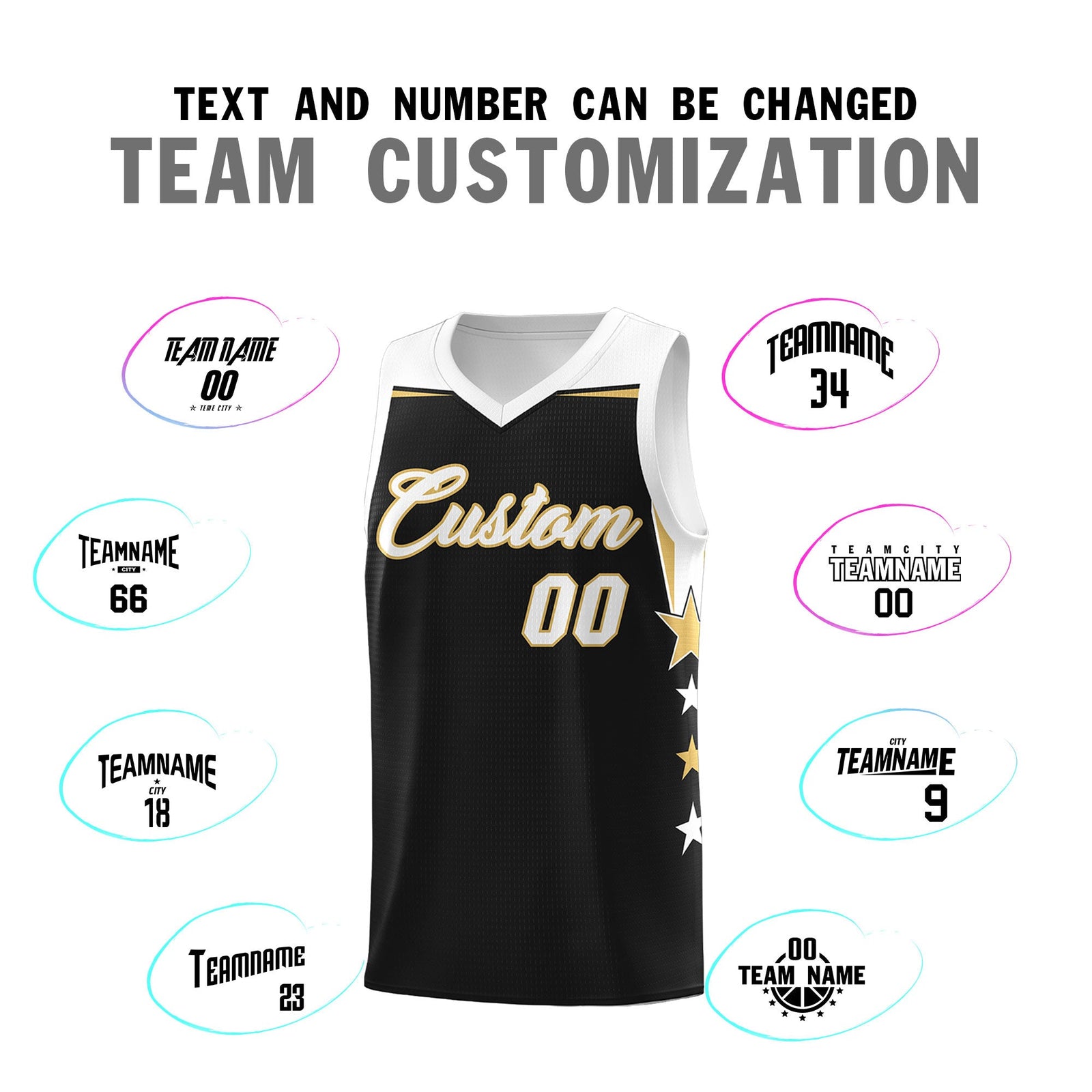 Custom Youth Basketball Uniform Black White Two Tone Side Star Personalized Team Jersey