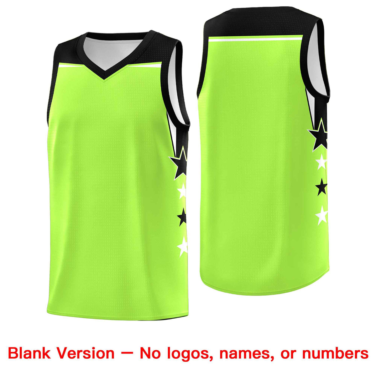 Custom Youth Basketball Uniform Fluorescent Green Black Two Tone Side Star Add Name Number & Logo